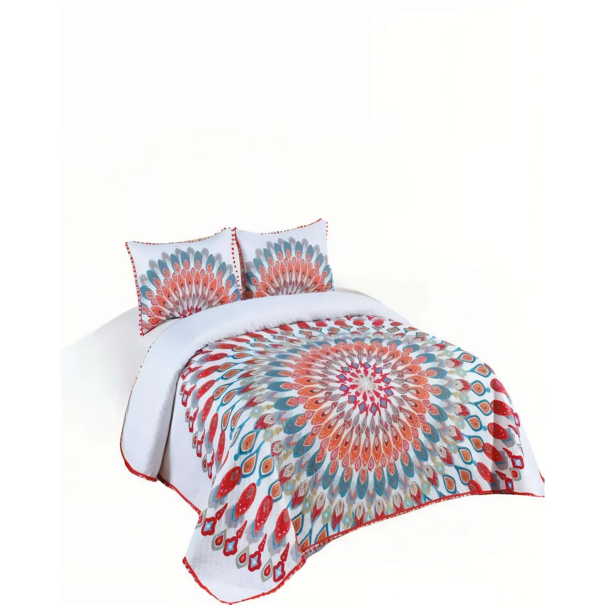 GENERICO - CUBRECAMA DE VERANO CON POMPON Y DISENO KING MULTICOLOR