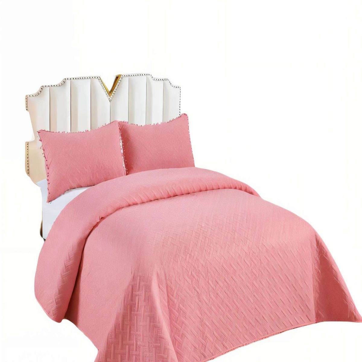 GENERICO - CUBRECAMA DE VERANO UNICOLOR CON POMPON 2P COLOR ROSADO