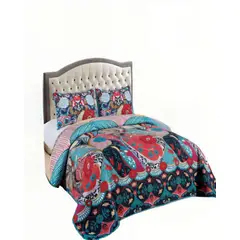 GENERICO - CUBRECAMA DE VERANO MULTICOLOR CON DISENO Y POMPON 2P