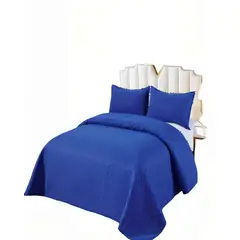 GENERICO - CUBRECAMA DE VERANO COLOR LISO CON POMPON PYM COLOR AZUL OSCURO