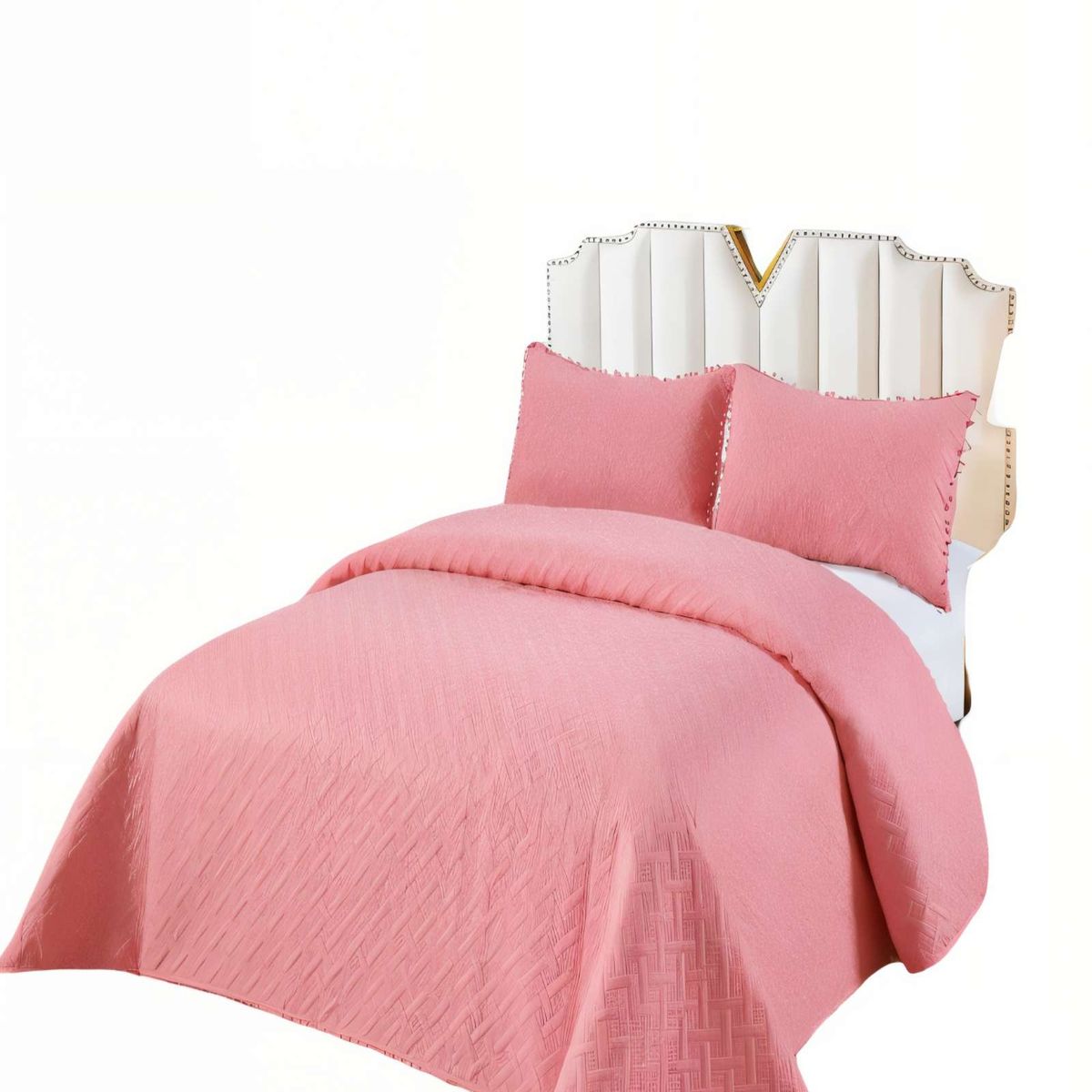 GENERICO - CUBRECAMA DE VERANO COLOR LISO CON POMPON KING COLOR ROSADO