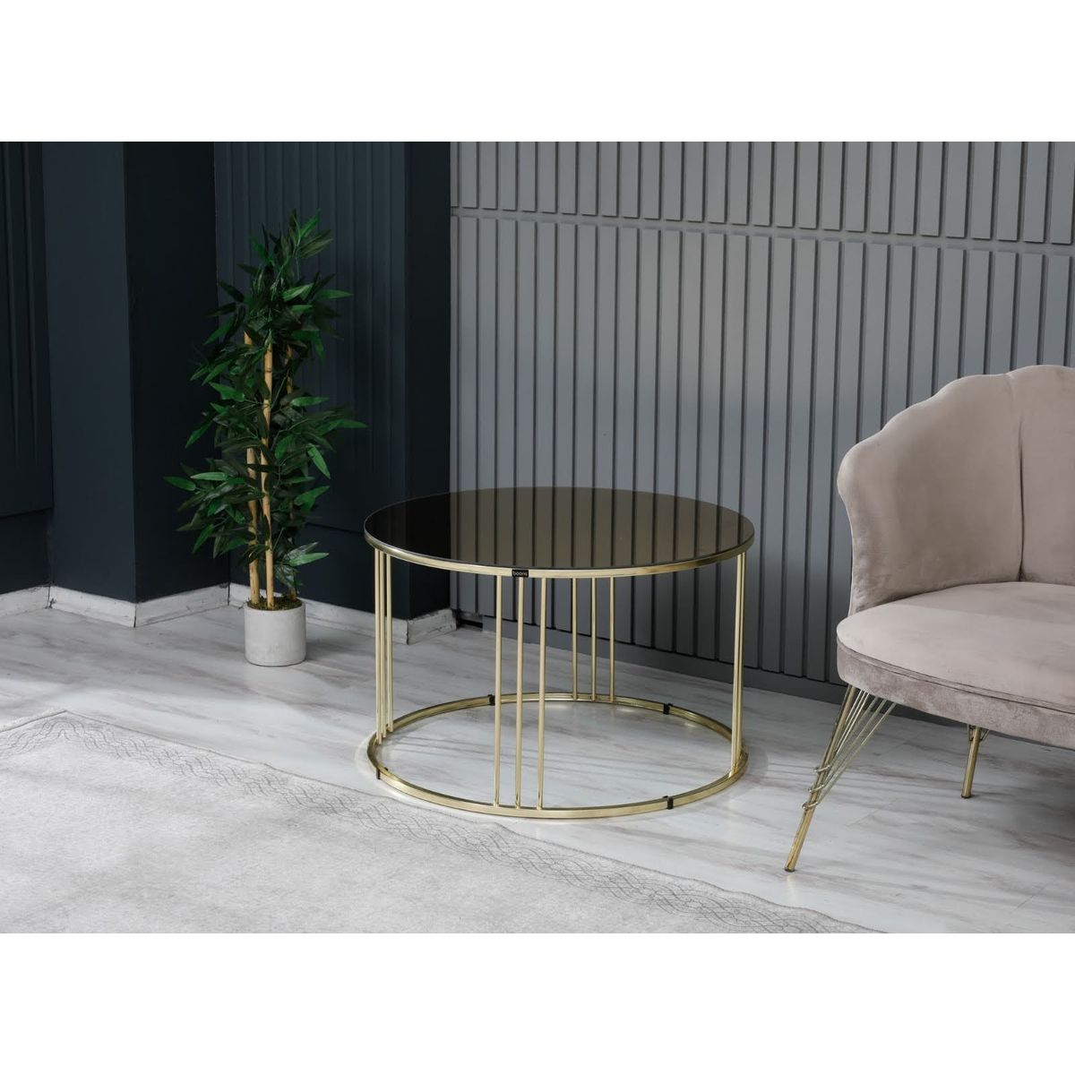 GENERICO - Mesa Centro Vidrio Espejo 3 Sutun Gold Metal