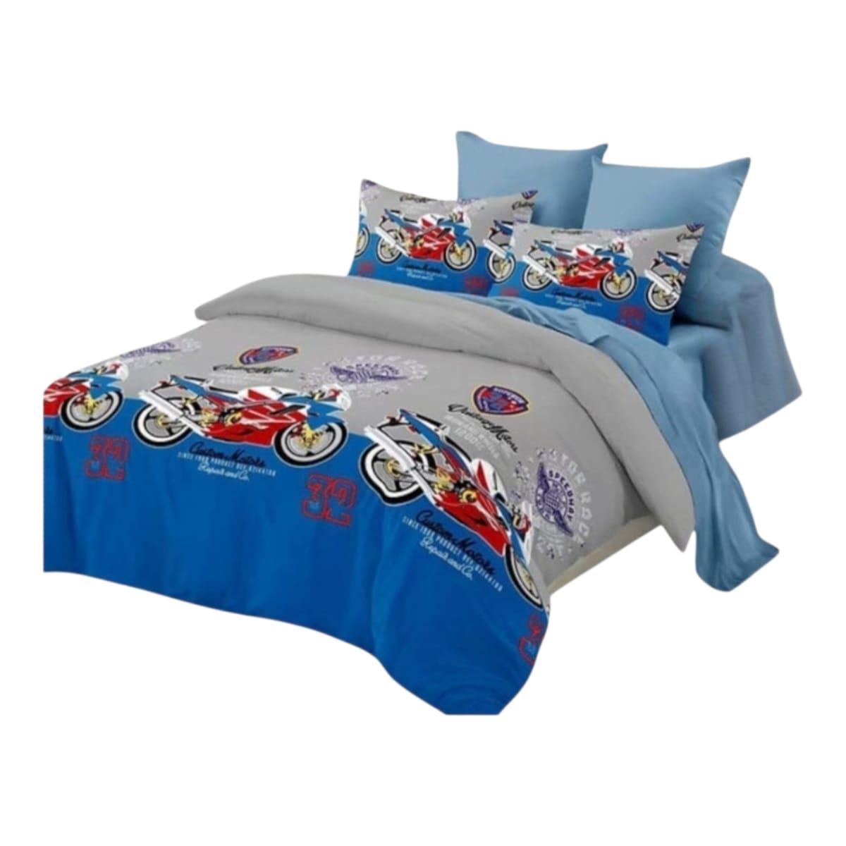 GENERICO - Cubrecama Quilt de Verano 1.5 plazas estampado de motocicletas