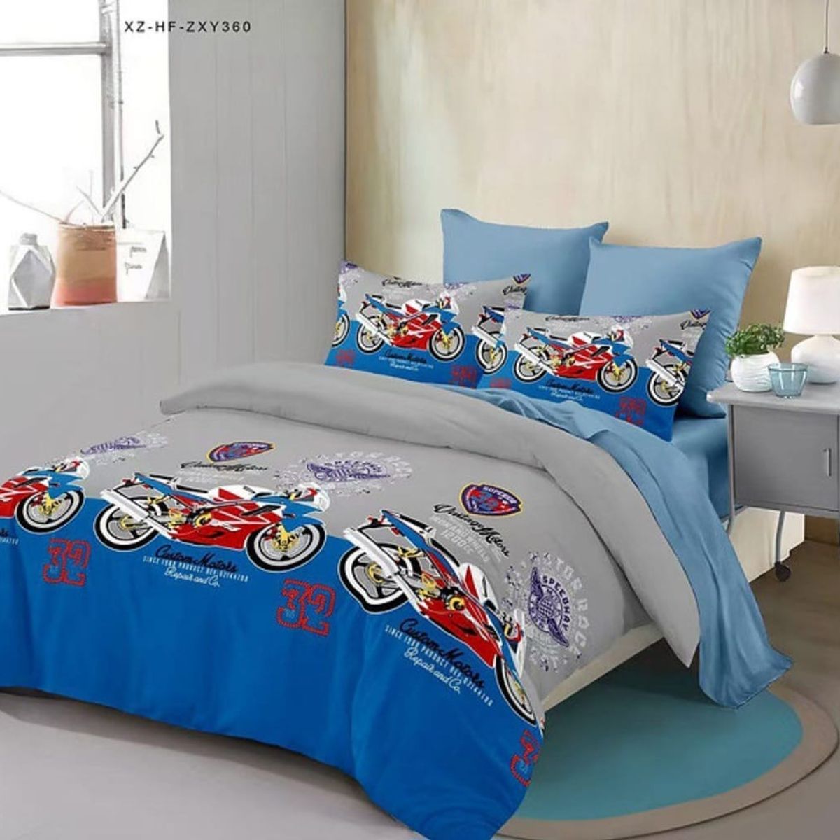 GENERICO - Cubrecama Quilt de Verano 1.5 plazas estampado de motocicletas