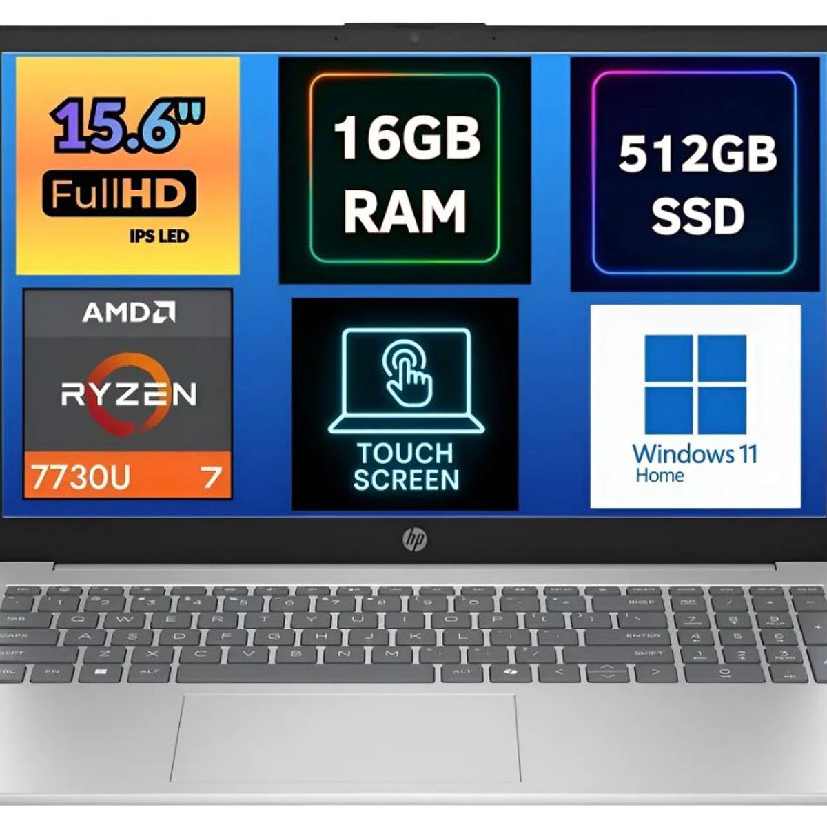 HP - NEW LAPTOP HP 15.6 PANTALLA TACTIL  FULL HD AMD RYZEN 7 7730U SSD 512GB 16GB WIN 11
