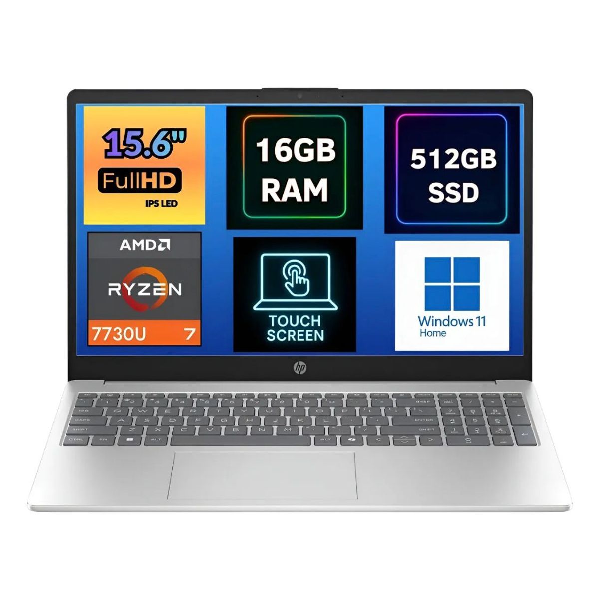 HP - NEW LAPTOP HP 15.6 PANTALLA TACTIL  FULL HD AMD RYZEN 7 7730U SSD 512GB 16GB WIN 11