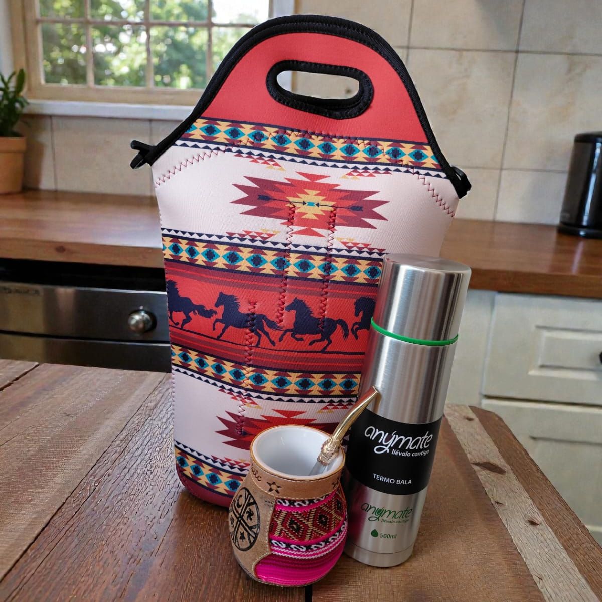 GENERICO - Set Mate Bolso Matero +Termo 500ml+Mate Ceramica 120ml + Bomilla