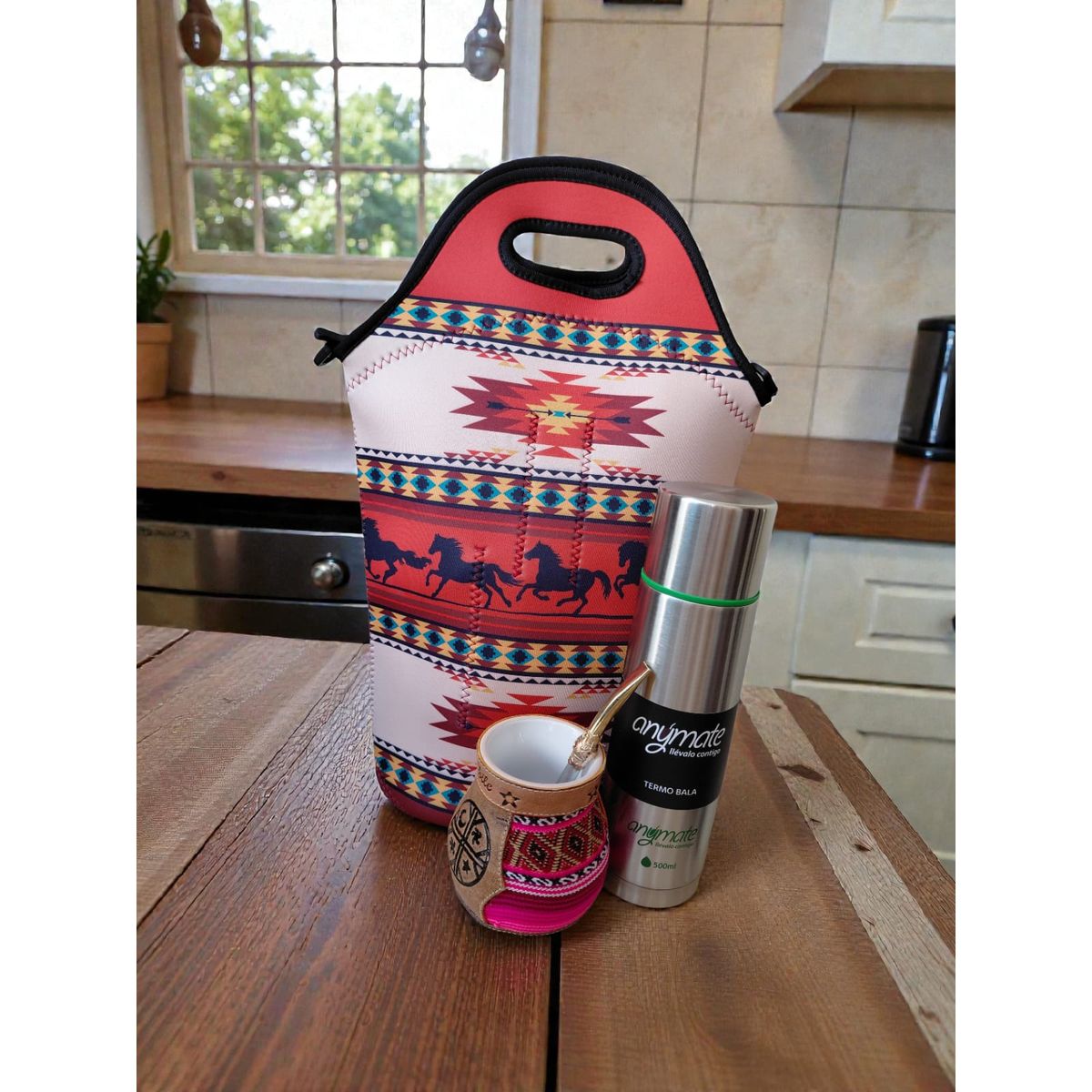 GENERICO - Set Mate Bolso Matero +Termo 500ml+Mate Ceramica 120ml + Bomilla