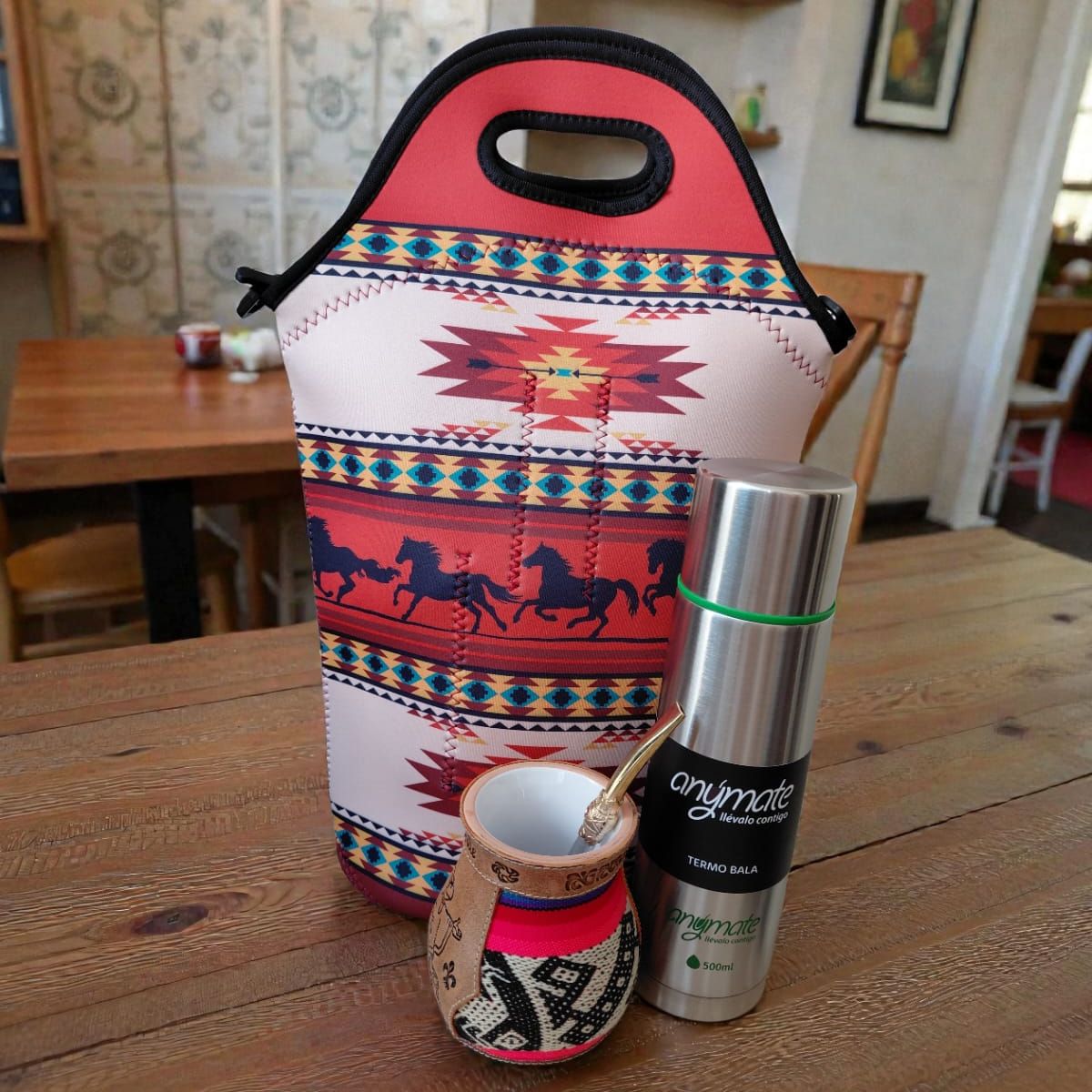 GENERICO - Set Mate Bolso Matero +Termo 500ml+Mate Ceramica 120ml + Bomilla