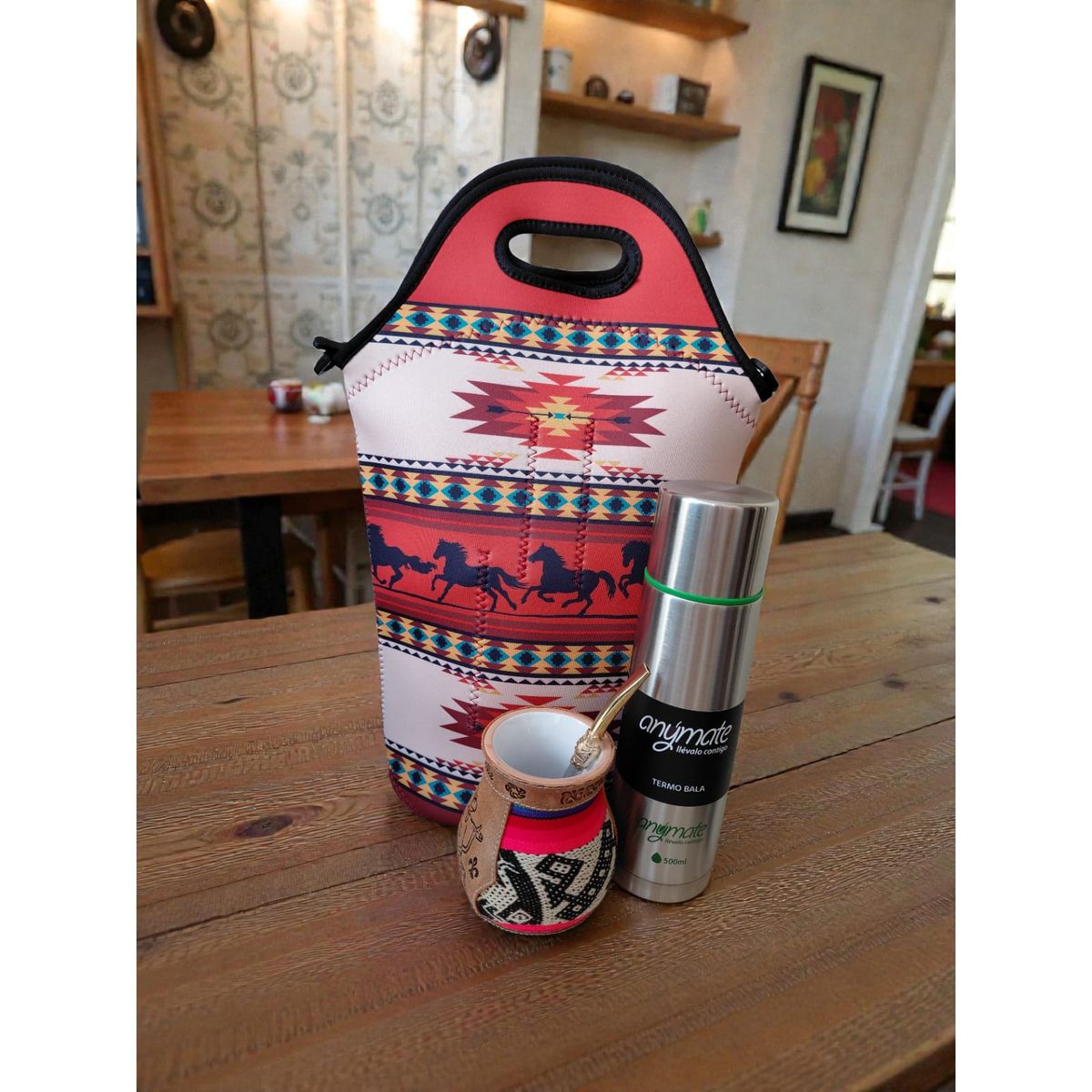 GENERICO - Set Mate Bolso Matero +Termo 500ml+Mate Ceramica 120ml + Bomilla