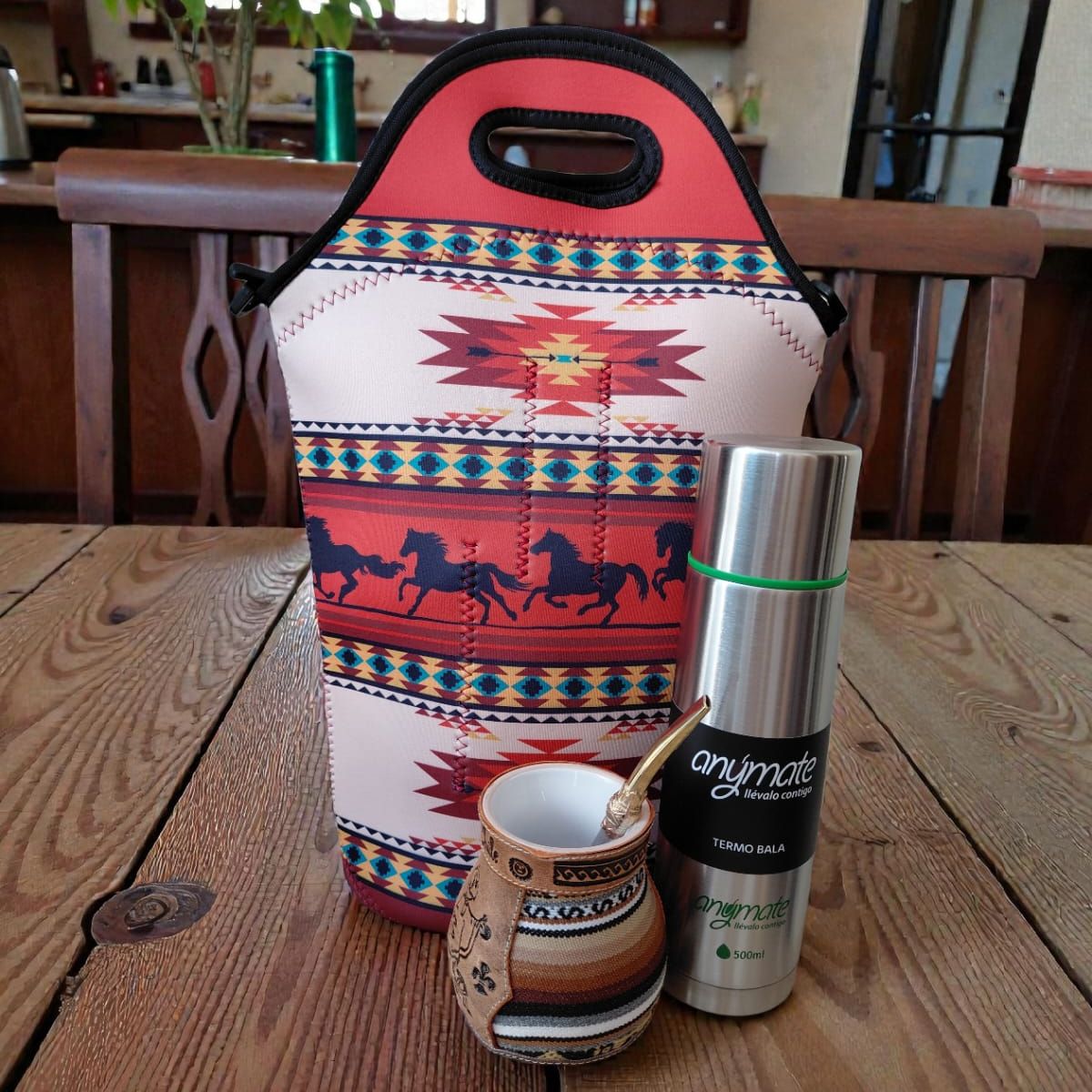 GENERICO - Set Mate Bolso Matero +Termo 500ml+Mate Ceramica 120ml + Bomilla