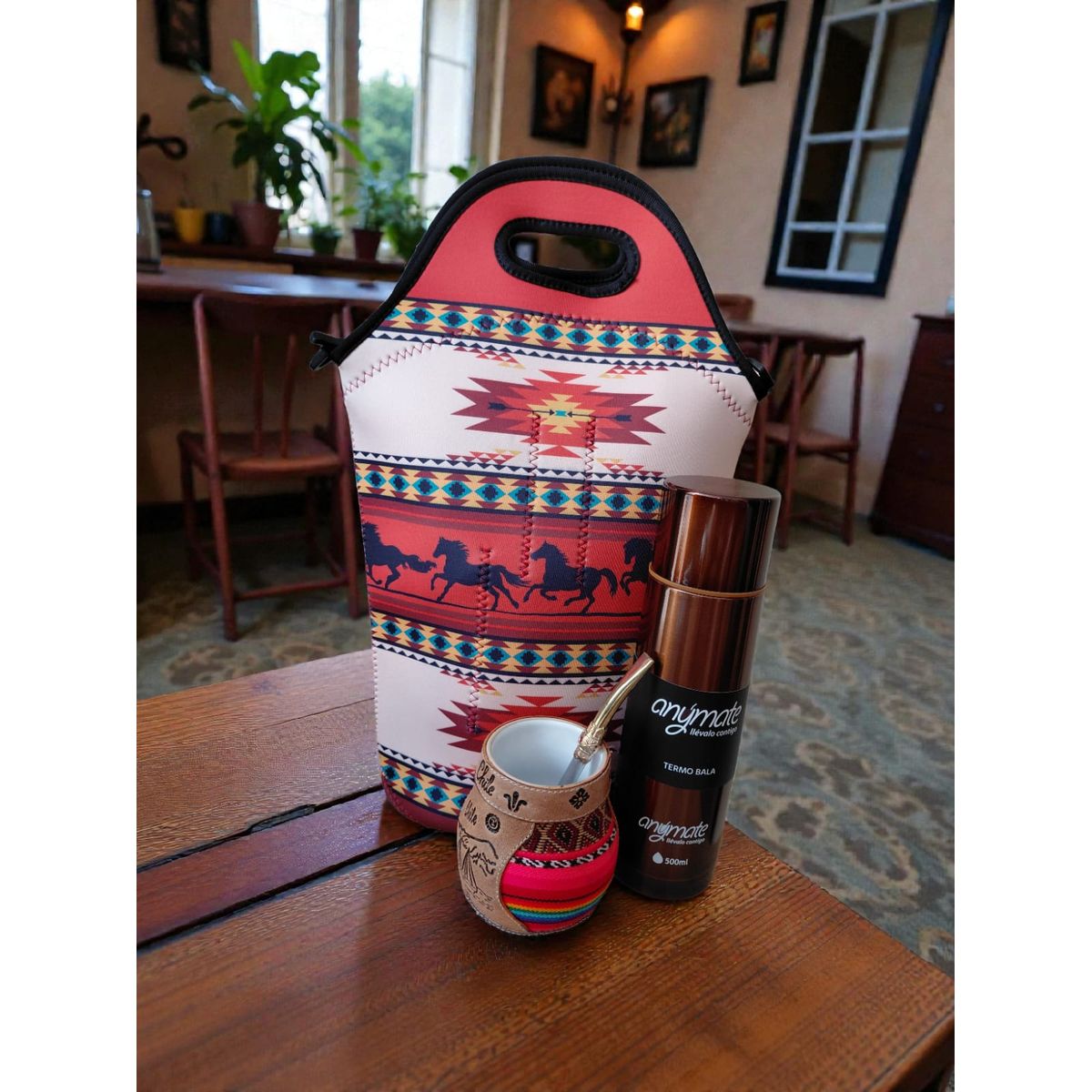 GENERICO - Set Mate Bolso Matero +Termo 500ml+Mate Ceramica 120ml + Bomilla