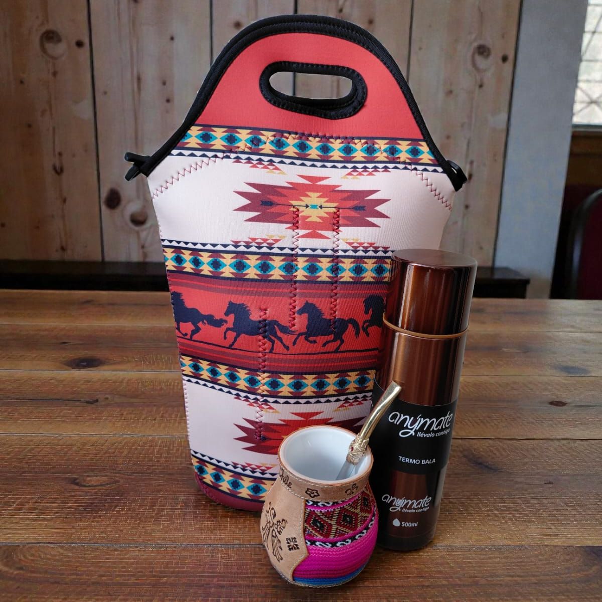 GENERICO - Set Mate Bolso Matero +Termo 500ml+Mate Ceramica 120ml + Bomilla