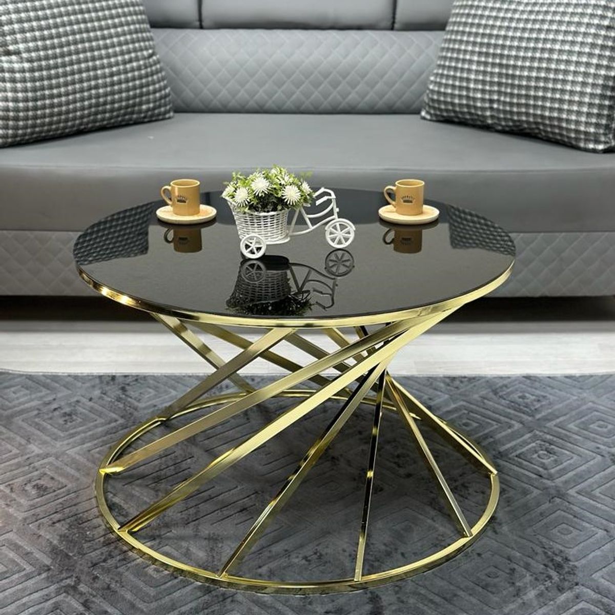 GENERICO - Mesa Centro Vidrio Espejo Yelpaze Gold Metal tipo Espejo