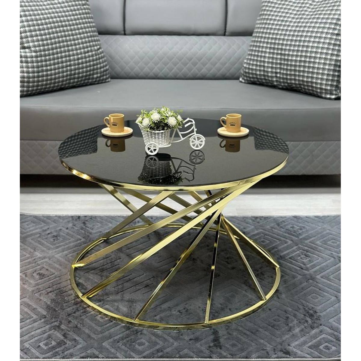 GENERICO - Mesa Centro Vidrio Espejo Yelpaze Gold Metal tipo Espejo