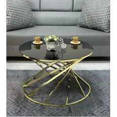 GENERICO - Mesa Centro Vidrio Espejo Yelpaze Gold Metal tipo Espejo