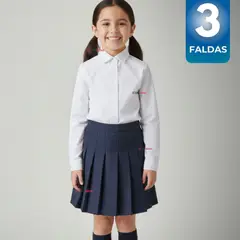 UTILISIMO - Pack 3 Faldas Escolar Plisada Color Azul Niña