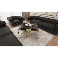 GENERICO - Mesa Centro Vidrio Templado Kare Negro Dorado Metal