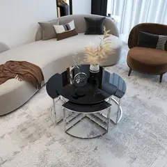 GENERICO - Mesa Centro Vidrio Templado Redonda Negro Cromado Metal