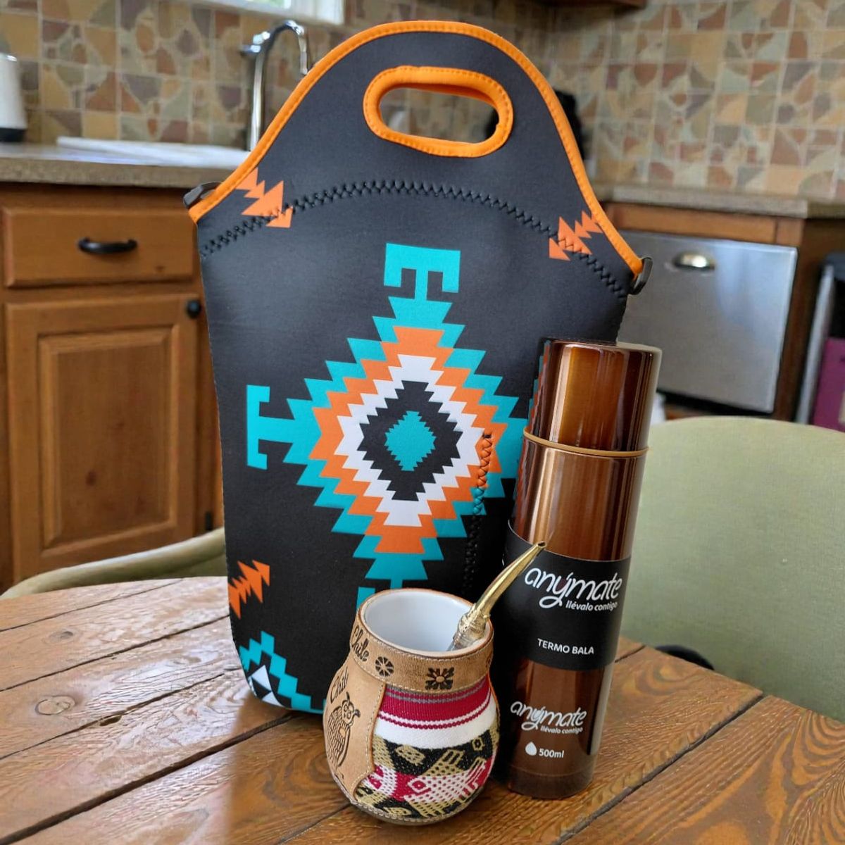 GENERICO - Set Mate Bolso Matero +Termo 500ml+Mate Ceramica 120ml + Bomilla