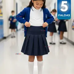 UTILISIMO - Pack 5 Faldas Escolar Plisada Color Azul Niña