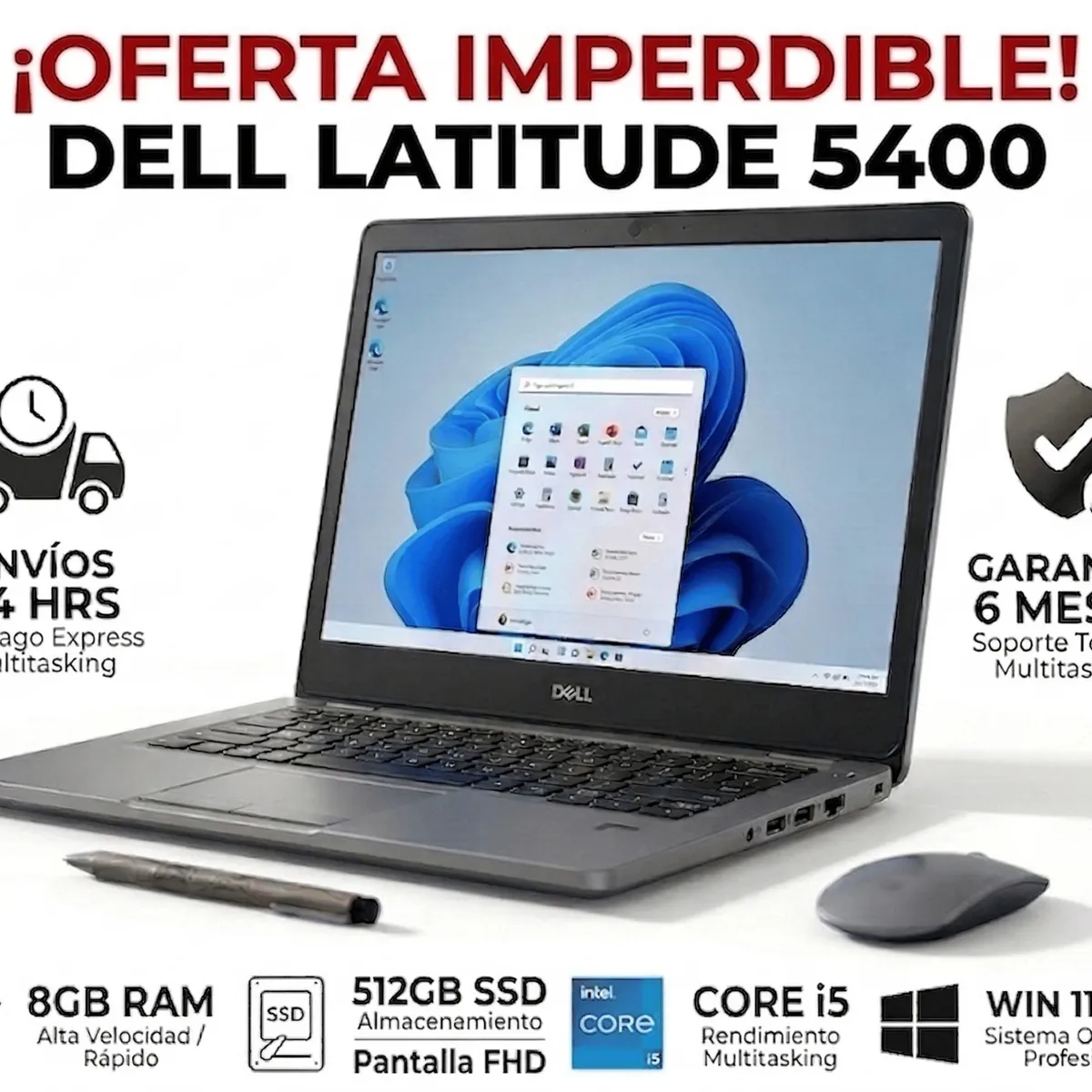 DELL - Dell Latitude 5400 TOUCH 14" FHD i5-8665U 8GB Ram 512GB SSD Windows 11Pro Reacondicionado Grado A