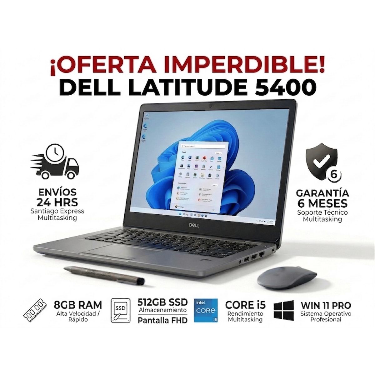 DELL - Dell Latitude 5400 TOUCH 14" FHD i5-8665U 8GB Ram 512GB SSD Windows 11Pro Reacondicionado Grado A