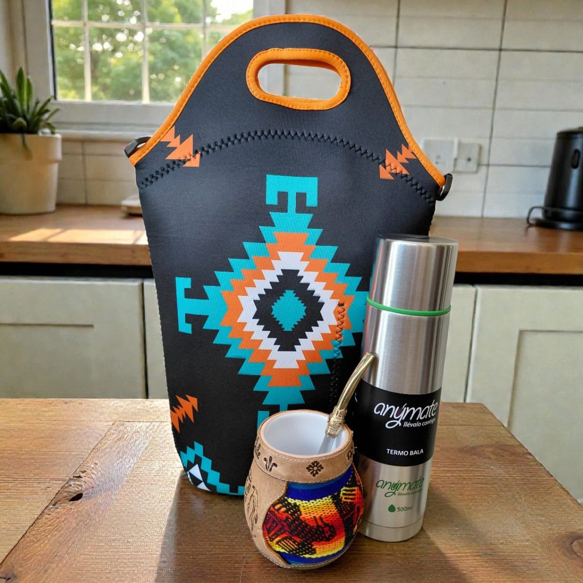 GENERICO - Set Mate Bolso Matero +Termo 500ml+Mate Ceramica 120ml + Bomilla