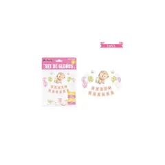 GENERICO - Set de globos látex y guirnalda baby shower rosado 16pcs