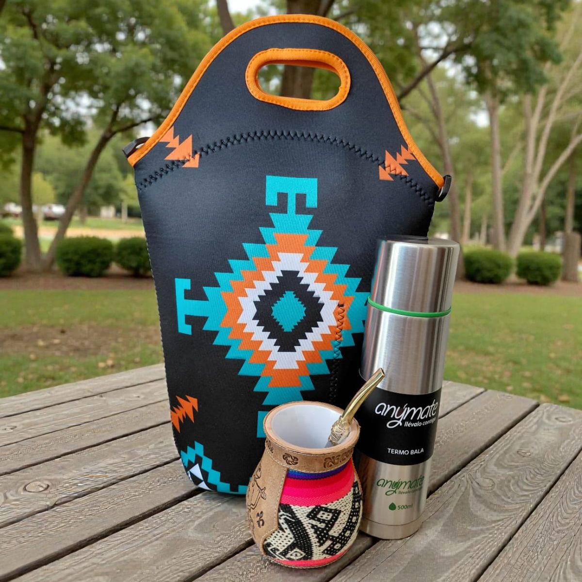 GENERICO - Set Mate Bolso Matero +Termo 500ml+Mate Ceramica 120ml + Bomilla