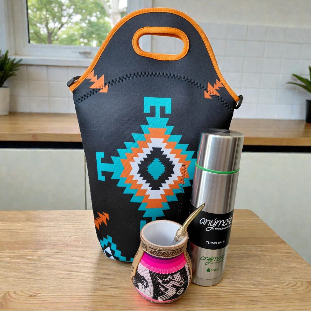 GENERICO - Set Mate Bolso Matero +Termo 500ml+Mate Ceramica 120ml + Bomilla