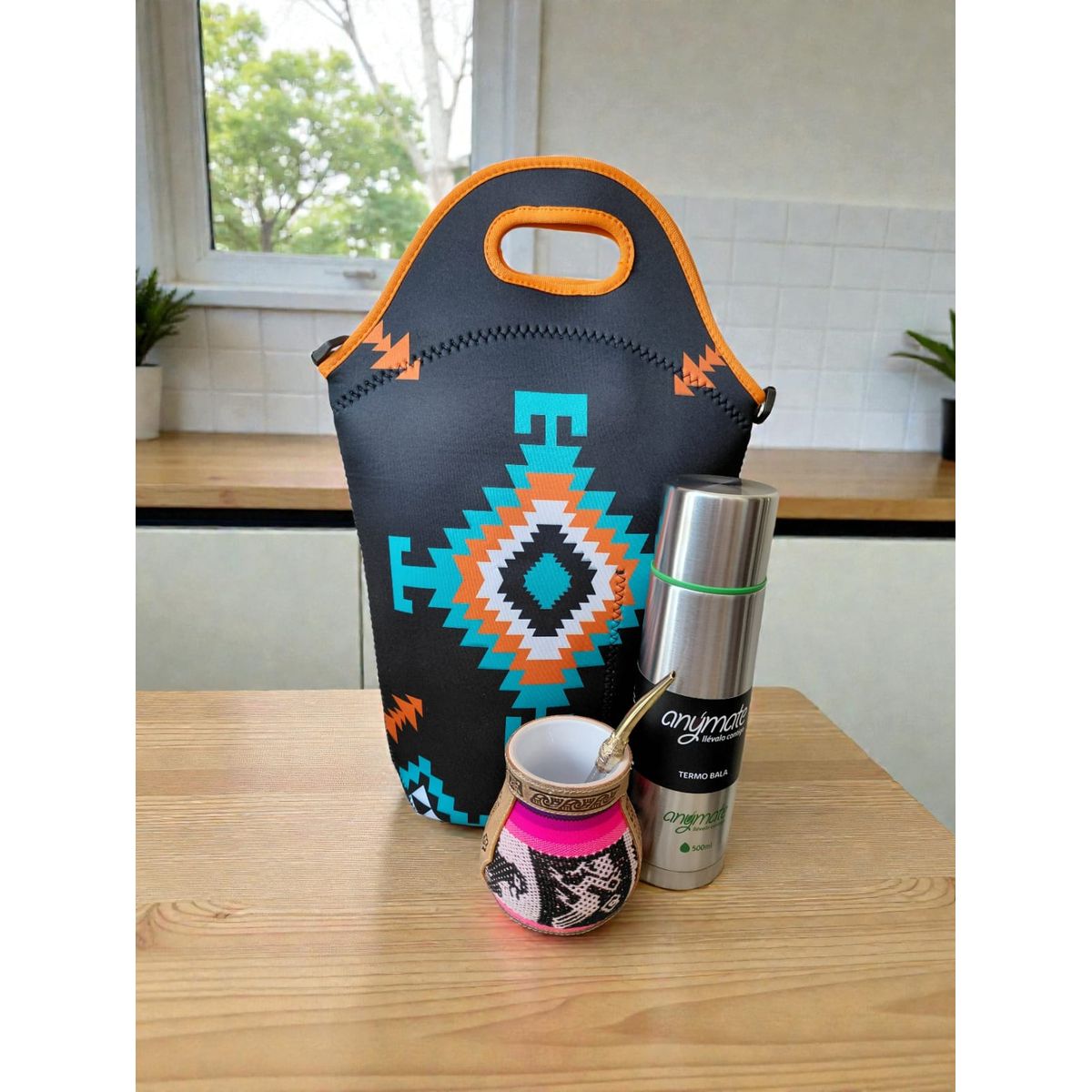 GENERICO - Set Mate Bolso Matero +Termo 500ml+Mate Ceramica 120ml + Bomilla
