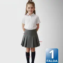 UTILISIMO - Falda Escolar Plisada Color Gris Niña