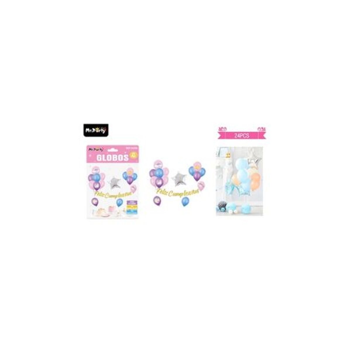GENERICO - Set de globos látex y guirnalda con unicornio 24pcs