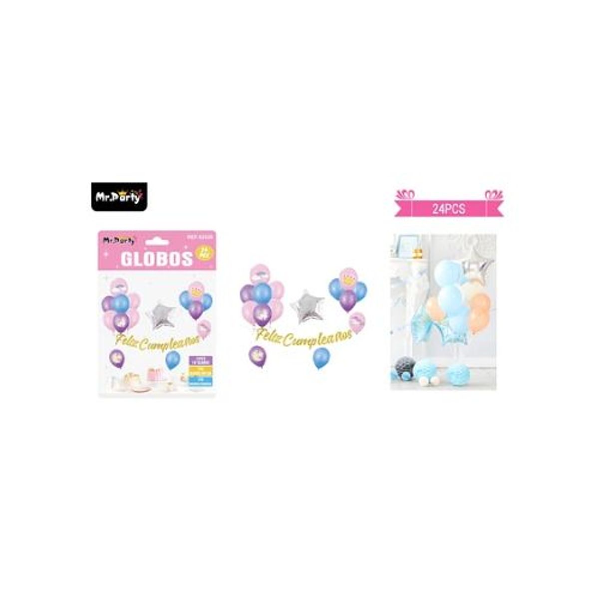 GENERICO - Set de globos látex y guirnalda con unicornio 24pcs