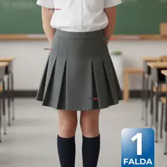 UTILISIMO - Falda Escolar Plisada Color Gris Niña