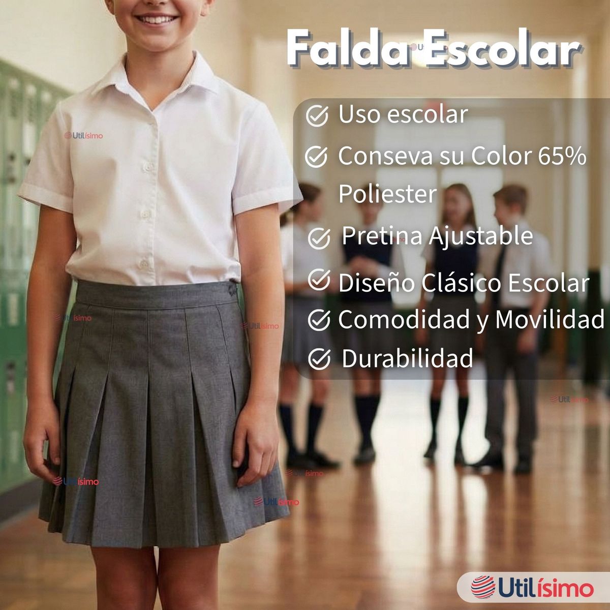 UTILISIMO - Falda Escolar Plisada Color Gris Niña