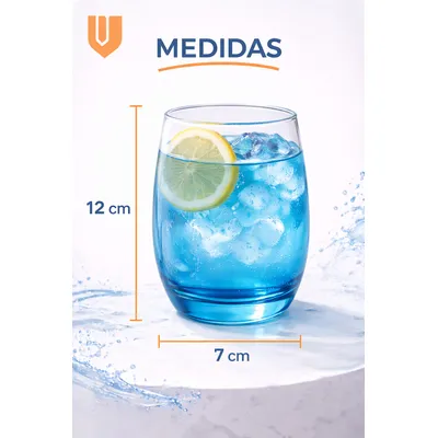 Imagen 2 del producto Set 6 Vasos Vidrio Base Multicolor Jugos Cocteles Agua 12cm