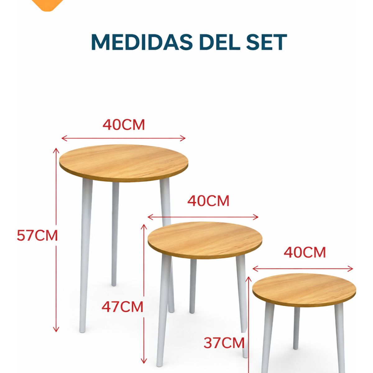 GENERICO - Set 3 Mesas Centro Redonda Bambu Decorativas Hogar