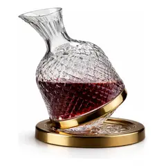 GENERICO - Aireador Vinos Decantador Vidrio Dorado Giratorio 1500ml
