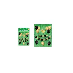 GENERICO - Set de globos y guirnalda con cortina verde 14pcs