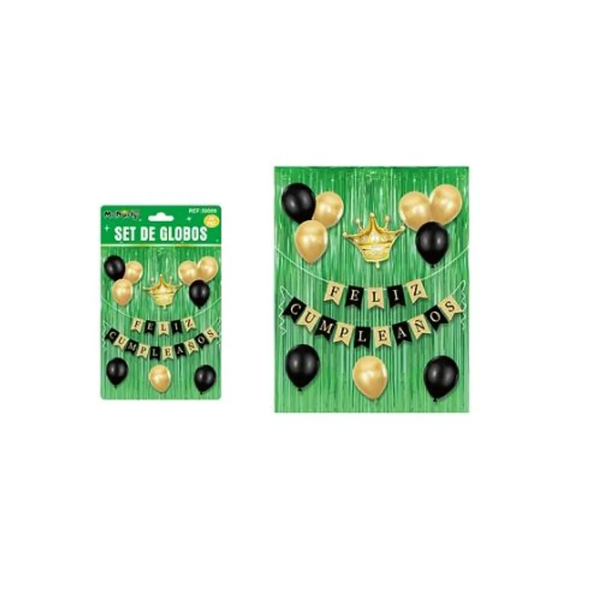 GENERICO - Set de globos y guirnalda con cortina verde 14pcs