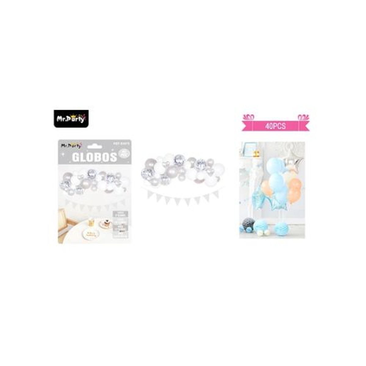 GENERICO - Set de globos látex blanco y plateado 40pcs