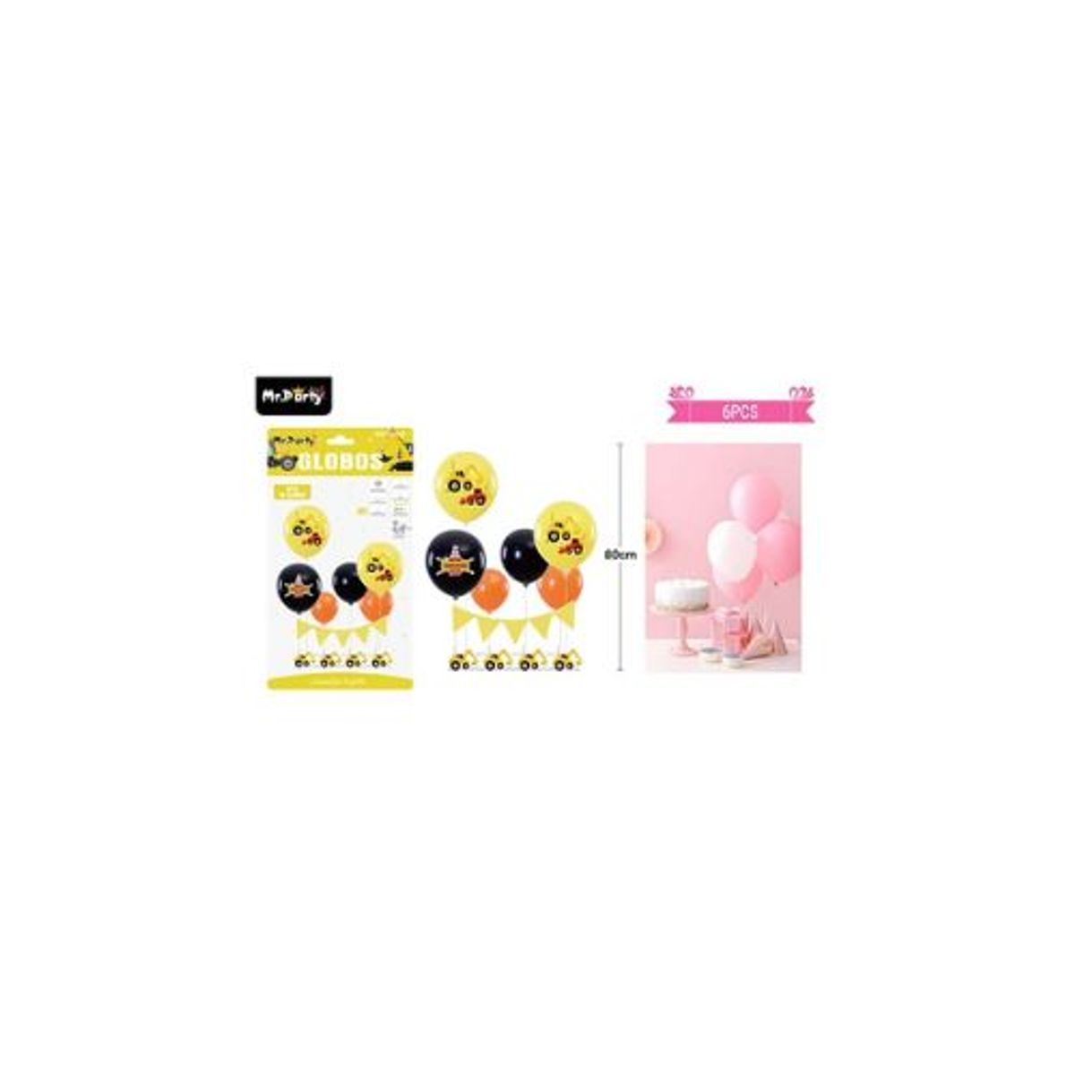 GENERICO - Set de globos con base y guirnalda carro de construcción 6pcs