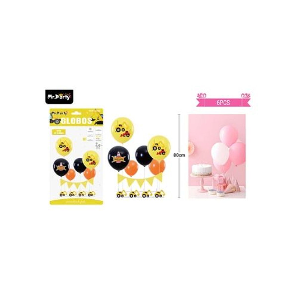 GENERICO - Set de globos con base y guirnalda carro de construcción 6pcs