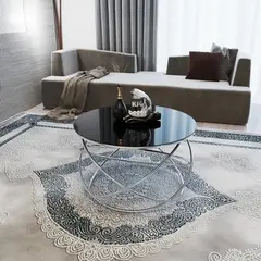 GENERICO - Mesa Centro Vidrio Templado Gezegen Cromado Metal Negro