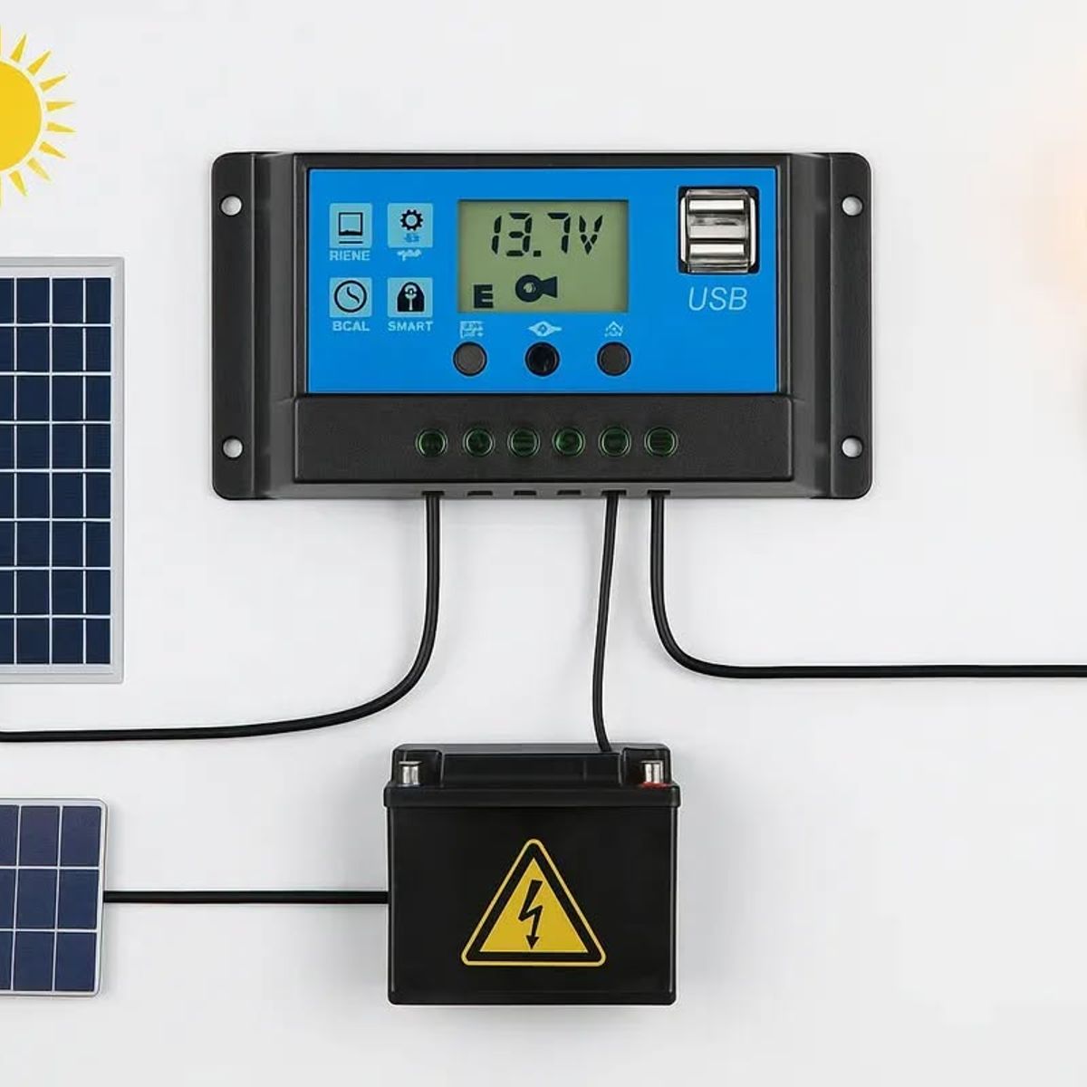 GENERICO - Regulador Eoland Controlador De Carga Solar Pwm Digital 12v 24v 10a Con Pantalla Lcd Y Puertos Usb
