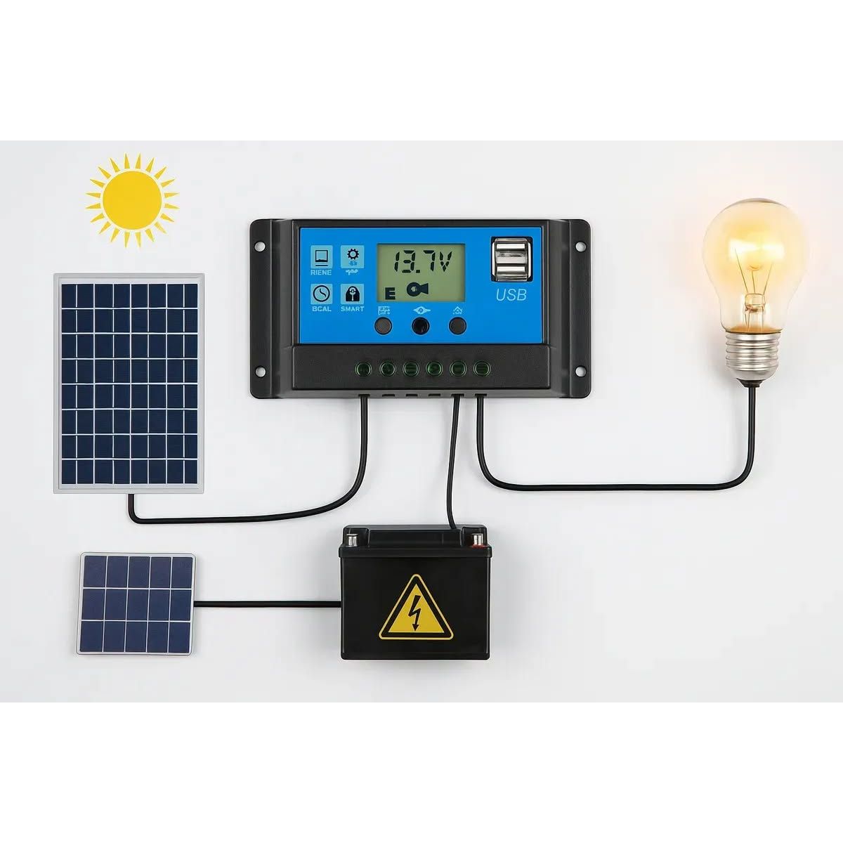 GENERICO - Regulador Eoland Controlador De Carga Solar Pwm Digital 12v 24v 10a Con Pantalla Lcd Y Puertos Usb