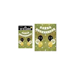 GENERICO - Set de globos con fondo disco negro dorado 9pcs