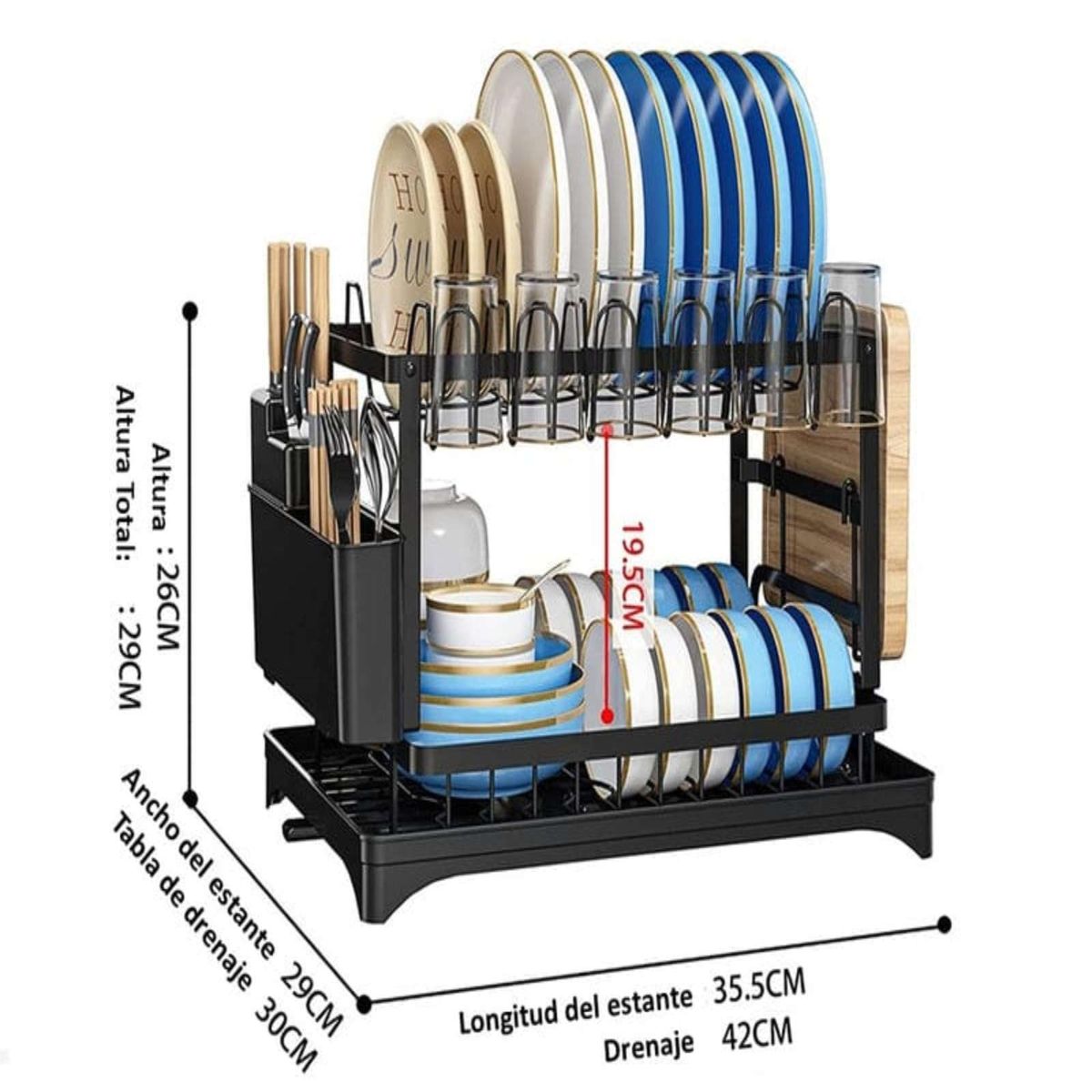 GENERICO - Escurridor De Platos 2 Niveles Secaplatos Multifuncional